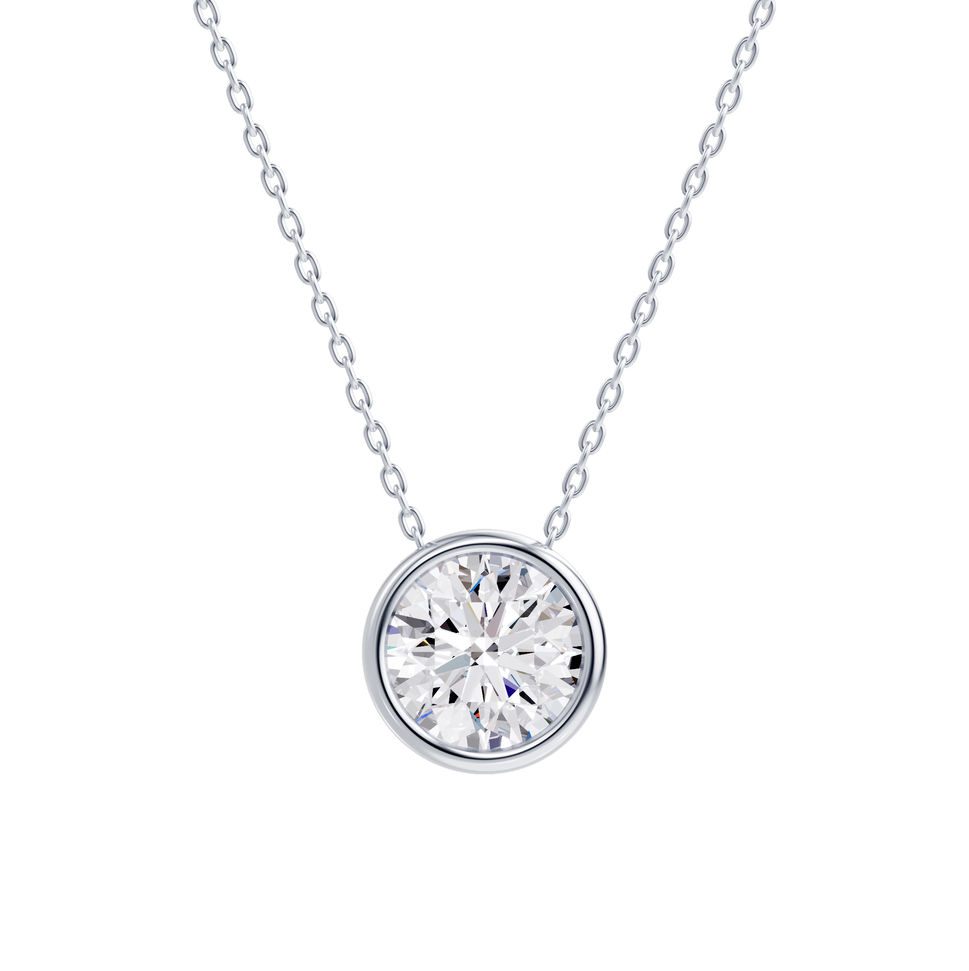 14K White Gold Floating Round Lab Diamond Bezel Pendant